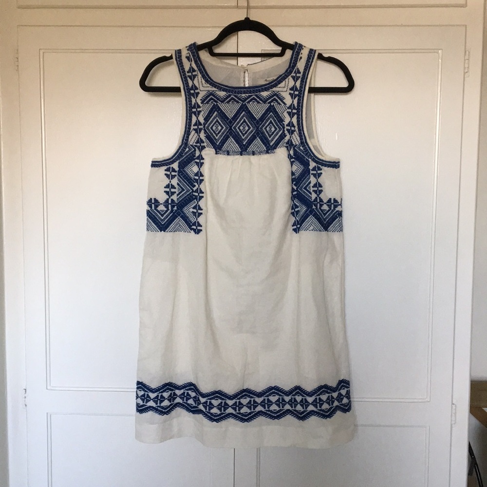 Madewell Blue and White Embroidered Dress